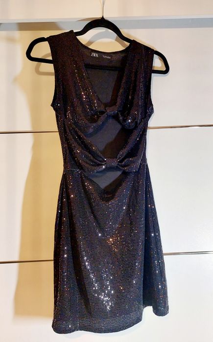 ZARA cudna mini SUKIENKA czarna cekiny sexy S