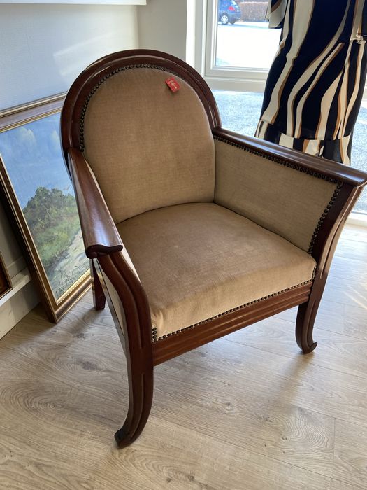 Stylowy fotel klubowy Biedermeier / Art Deco | Welur & Mahoń | Antyk