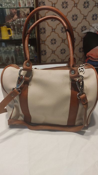 Bolsa Cavalinho castanha/bege em pele.