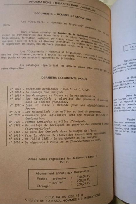 Hommes & Migrations 1981 e 1982 -Revistas Réferência Dinâmica Migração