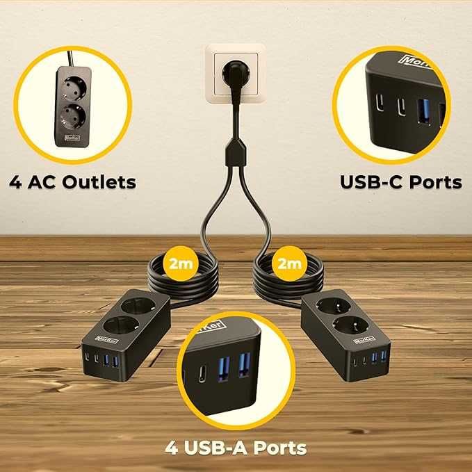 Listwa zasilająca MorKer1 USB Power Strip 4x gniazdo + 4USB-C USB-A