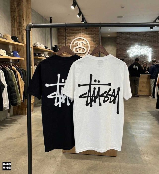 Черная / Белая • Футболка Stussy Basic • Стусси Большой Принт • XS S M L XL XXL