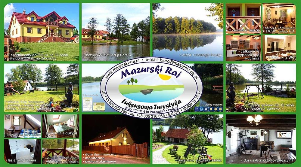 Mazury wakacje dom 220m 12/24os bezp n jeziorem plaża ryby ognisko las