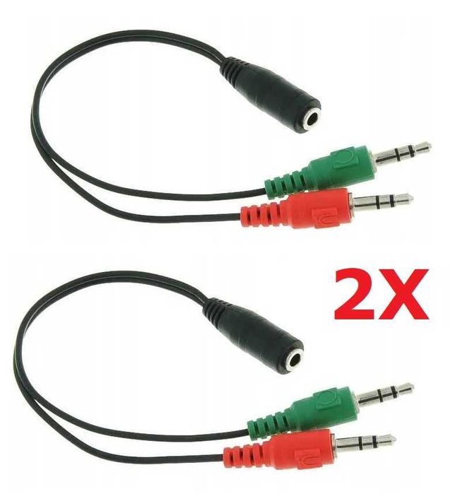 2 X Adapter 2x jack 3,5mm do słuchawek z mikrofonem
