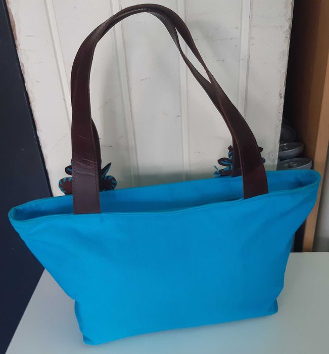 Mala de Senhora Azul Algodão Pele LANIDOR Como Nova