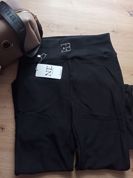 Spodnie damskie legginsy dzwony prążek święta sylwester