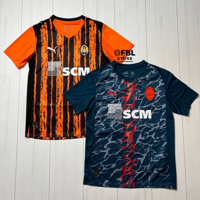 Футболка Шахтар дім та виїзд помаранчево-чорна та синьо-сіра 2025