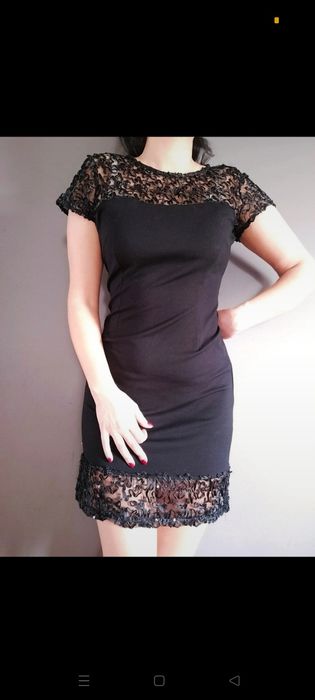 Piekna sukienka mała czarna z cekinami i koronką Kalami exclusive r.40