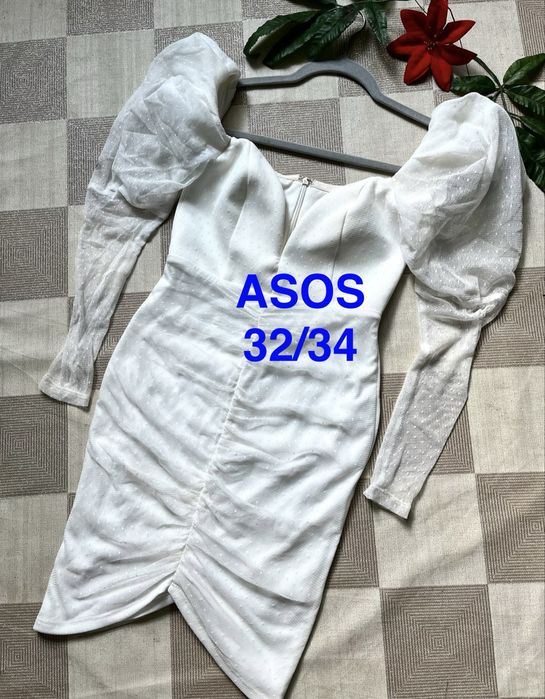 Asos sukienka koronkowa 32/34 biała cream koronka koktajlowa