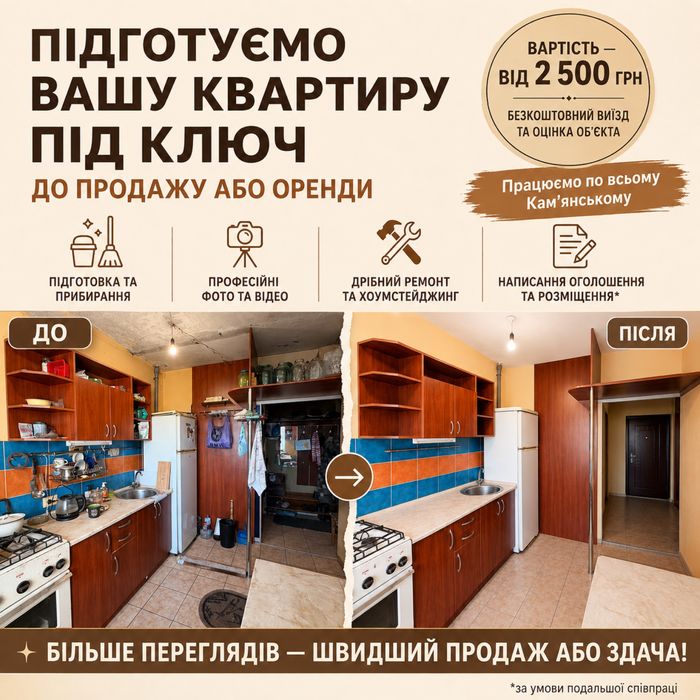 Підготовка квартири / будинку до продажу або оренди під ключ прибирання професійні фото та відео дрібний ремонт