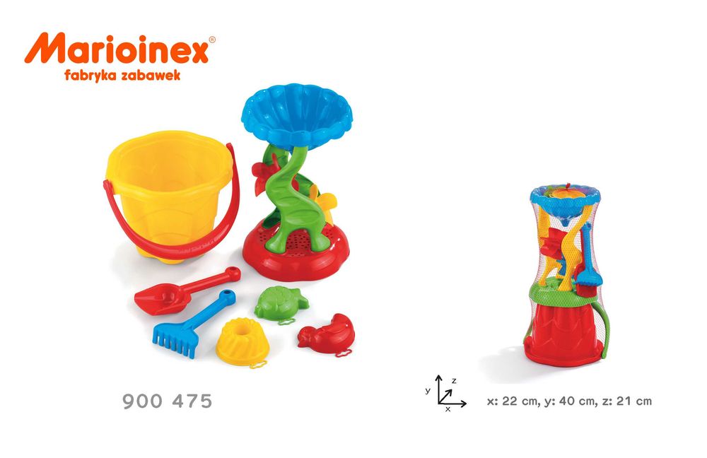 Marioinex 900475 ZESTAW FALA Z MŁYNKIEM Łopatka grabki wiaderko