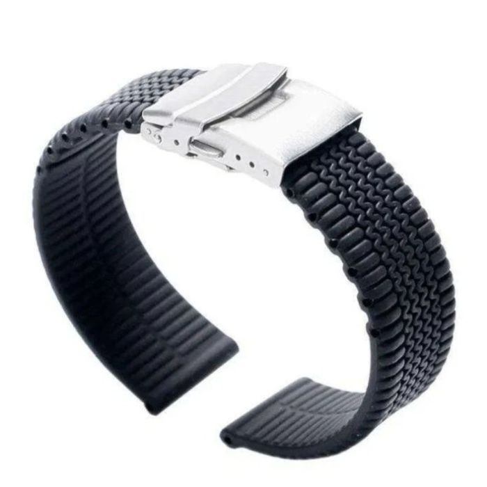 Bracelete Borracha Preta Rally 20mm 22mm  Fecho Báscula