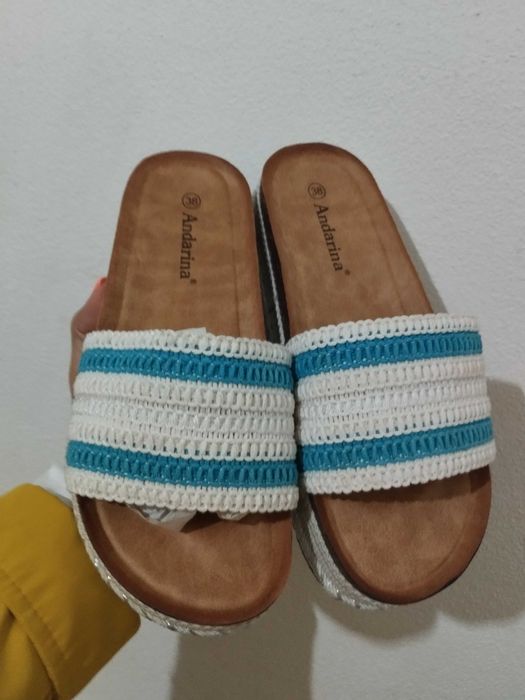 Chinelos anatómicos macramé brancos novos