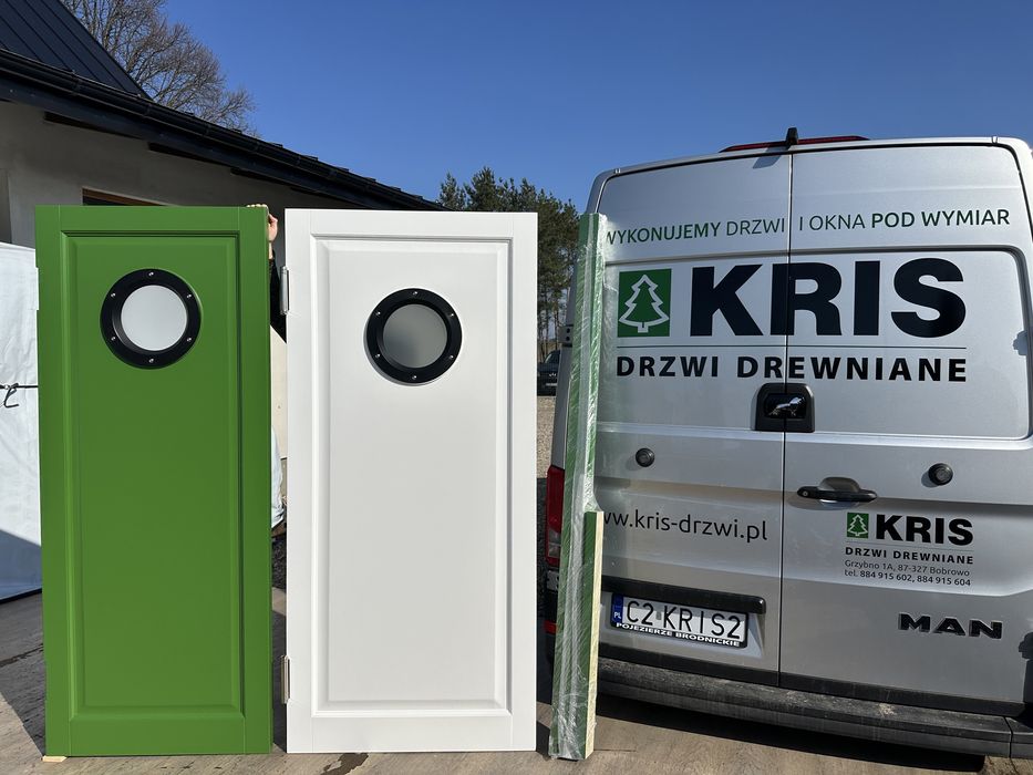 Drzwi drewniane Wahadłowe Cała Polska Na wymiar zielone białe