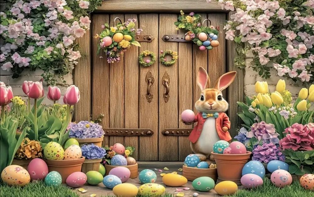 Tło fotograficzne świąteczne wielkanocne zająć pisanki