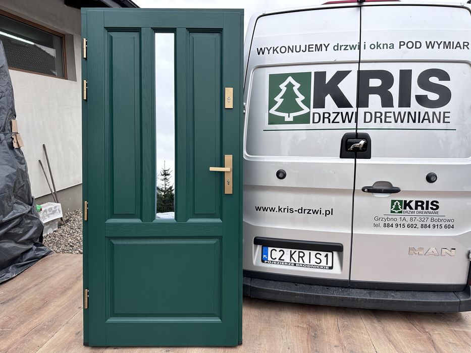 Drzwi zewnętrzne drewniane zielone Amerykańskie Cała Polska