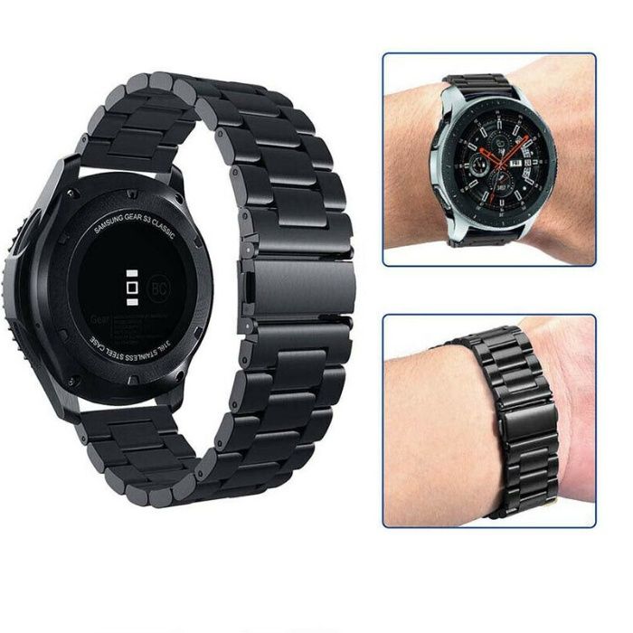 Bracelete Metal Maciça Preto Matte 18mm 20mm 22mm Fecho Báscula