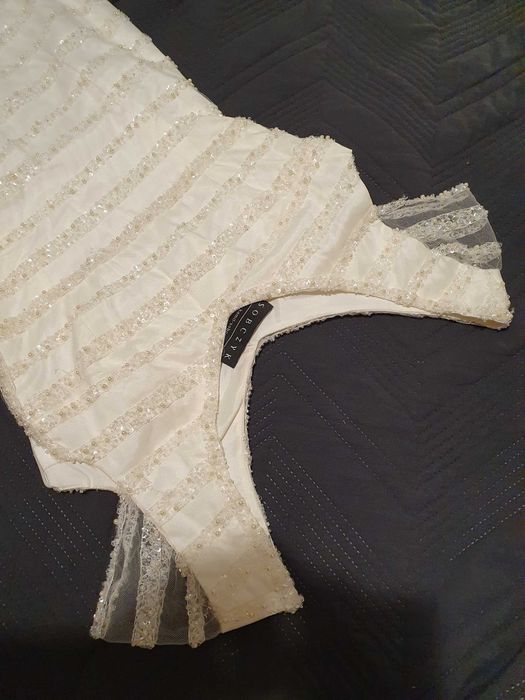 suknia ślubna prosta elegancka kryształki perły 34 / 36 ecru krem