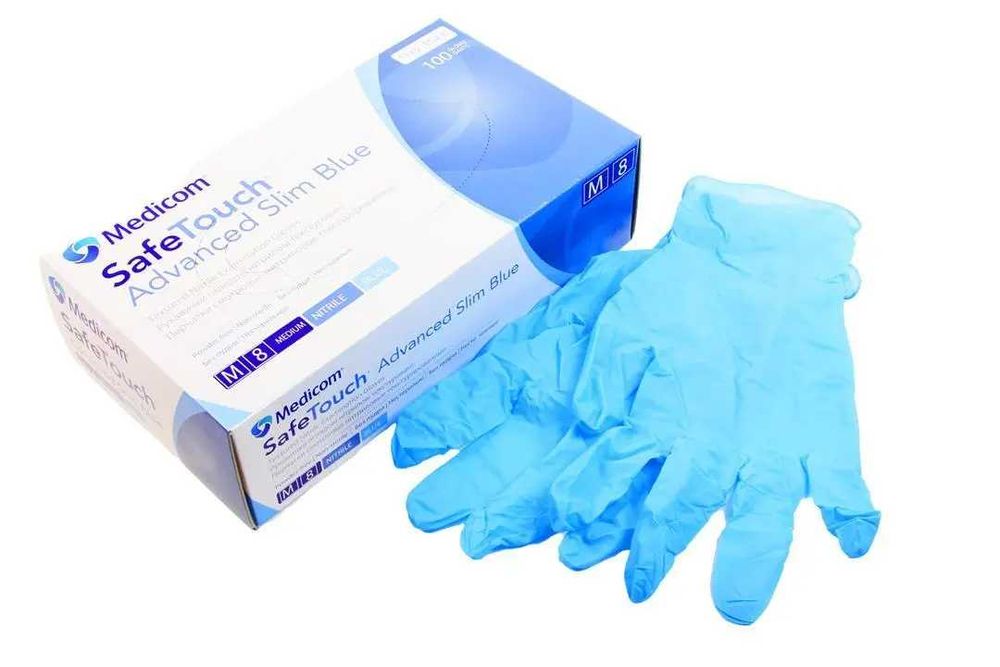 Рукавички нітрилові Medicom Slim Blue XS/S/М/L (50пар/100 шт) блакитні