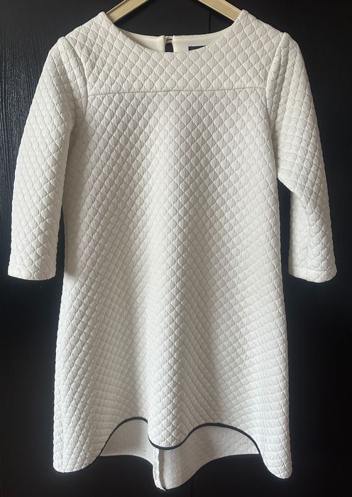 Biała pikowana klasyczna tunika rękaw 3/4 przeszywana wzór dłuższy tył