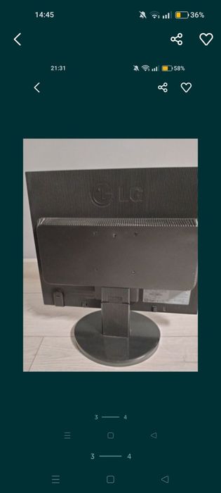 Monitor LG FLATRON L1753S-SF razem z kablem zasilającym i kablem VGA.