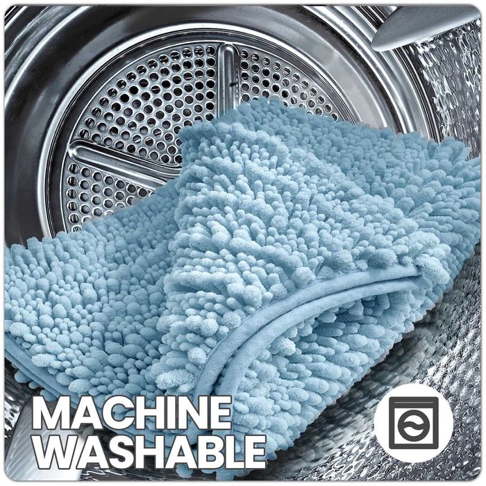 Tapete para casa de banho (50x80 azul) Absorvente, Shaggy Chenille