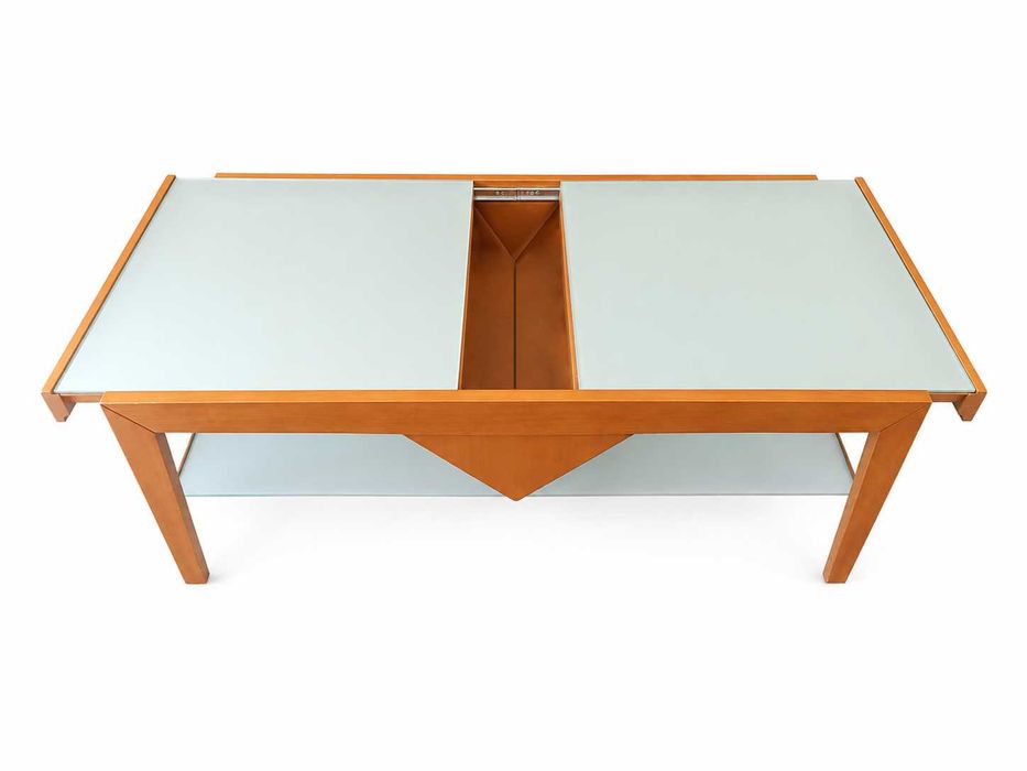 Mesa de centro em madeira com tampo de vidro