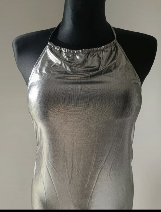 Sukienka długa srebna wieczorowa elegancka Vintage boho romantic Basic