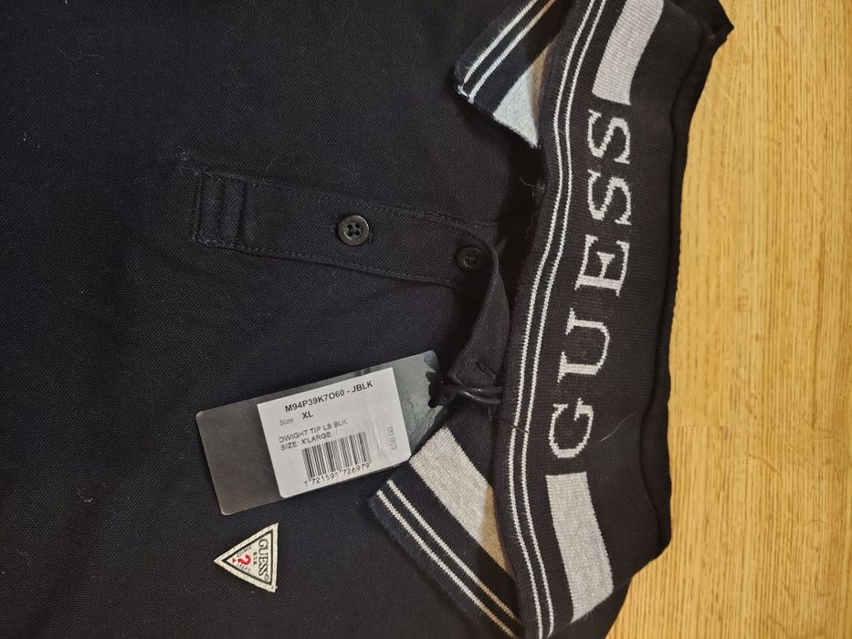 Лонгслив guess с воротником черный гуесс поло