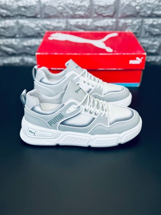 Чоловічі кросівки Puma Сірі літні легкі стильні шкіряні спортивні бігові кроссовки пума Летние спортивные кожаные стильные лёгкие кроссовки пума