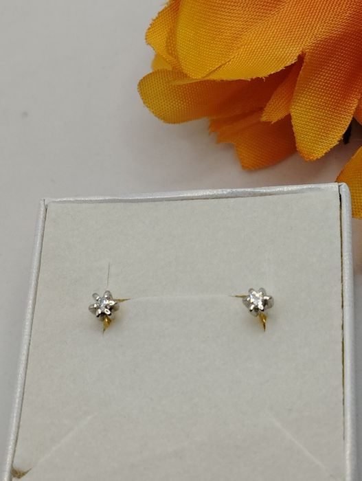 Złote kolczyki brylanty 0,06 ct, złoto żółte i białe 585