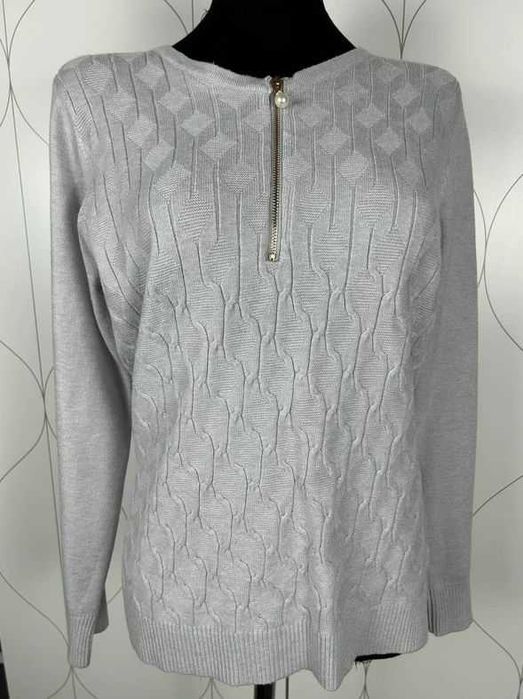 Piękny elegancki sweter damski bluza splot szary srebrny bawełna pamut