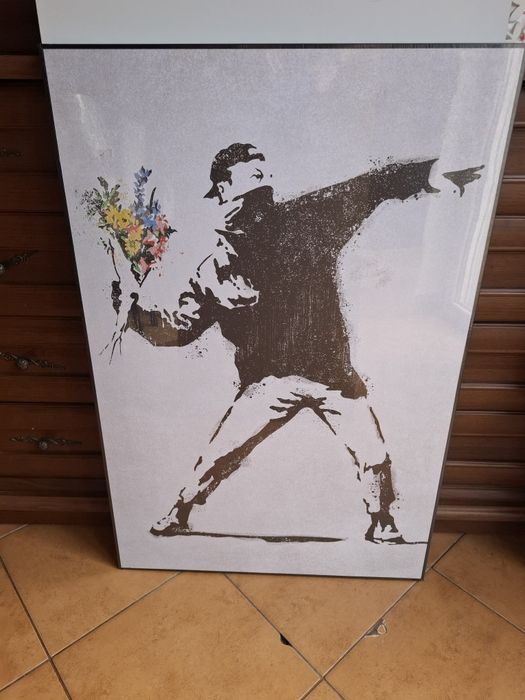 Obraz Banksy " Miotacz kwiatów " na płycie 60/90cm