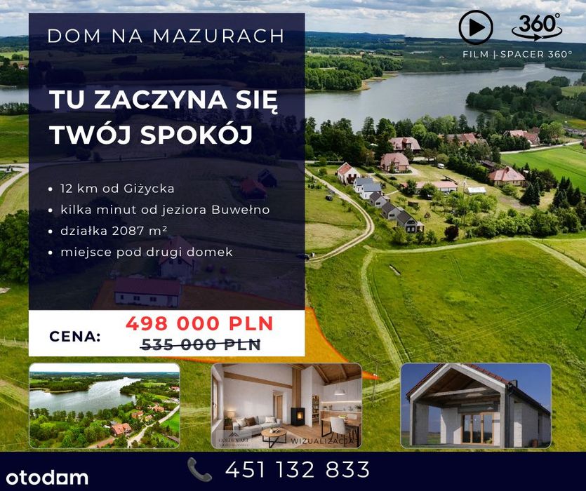 Dom na Mazurach blisko Giżycka/ działka 2087m2 /kilka minut od jeziora