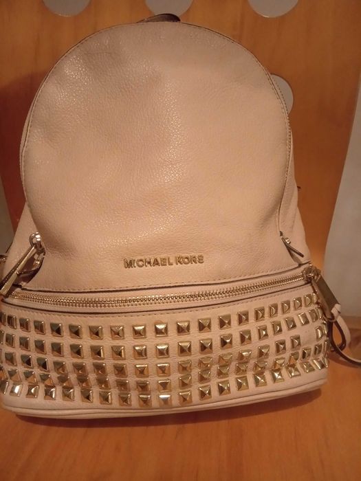 Stylowy Plecak Michael Kors Skóra Naturalna & Ćwieki| Rhea| Nude