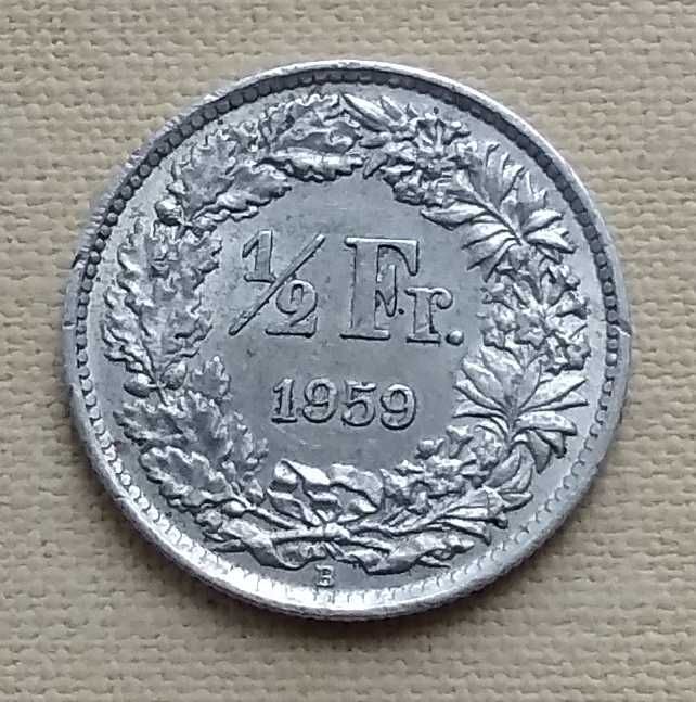 Швейцария ½ франка, 1959 г, серебро
