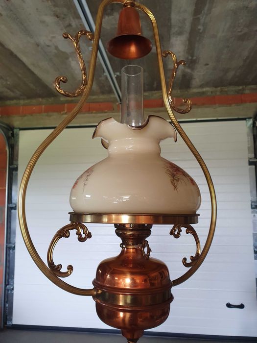 Lampa wisząca retro miedziana.