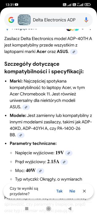 Stary retro zasilacz do laptopa Asus Acer delta