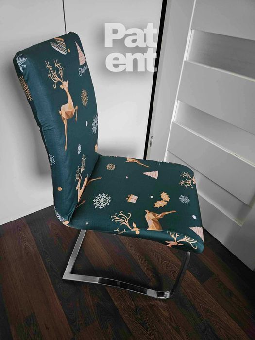 Świąteczne pokrowce na krzesła elastyczne 4 sztuki zielone renifery