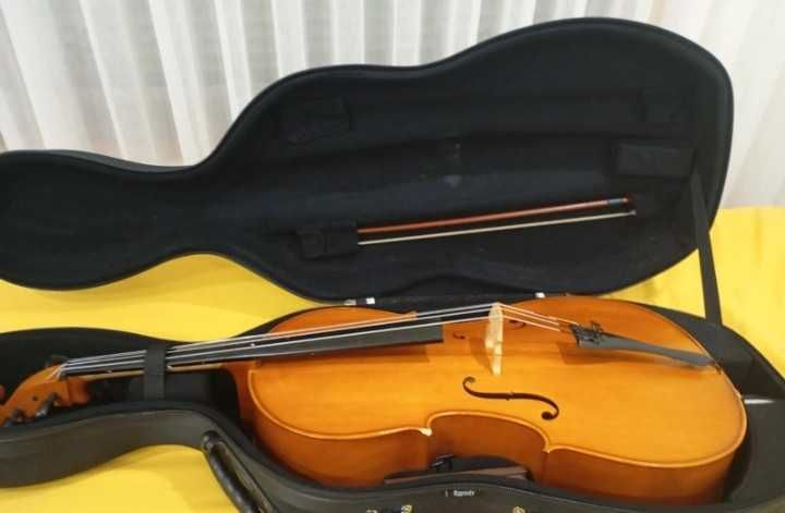 Vendo violoncelo tamanho 1/2, em bom estado geral, com alguns sinais normais de utilização, mais arco, capa protetora da Rapsody e fita.