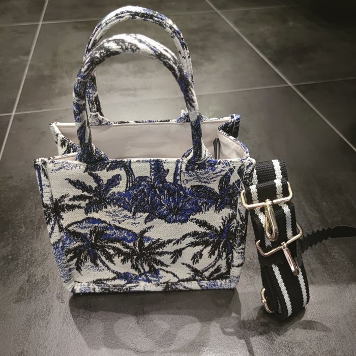 Żakardowa torebka H&M w palmy, z rączkami i paskiem na ramię. NOWA!