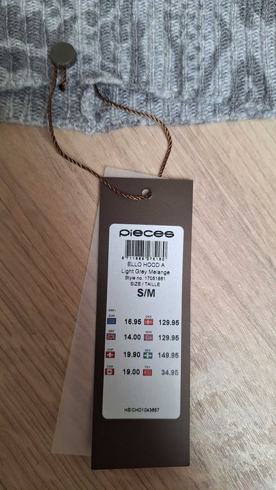 Nowa cienka czapka szara/popielata r. S/M (XS) Pieces