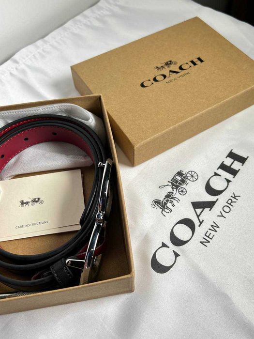 Ремень Coach Signature Buckle, 25 мм (серебро/черный/бордо)