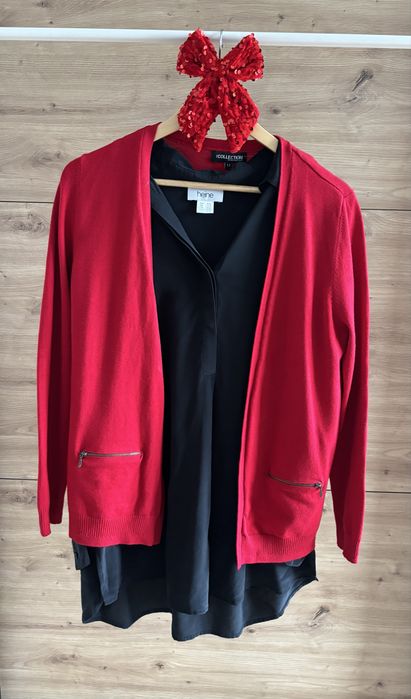 Sweter kardigan wiskoza 40 czerwony eleganck swiateczny