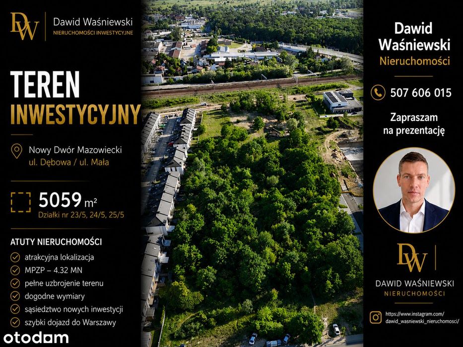5059 m² | MPZP | pod szeregowce | 2 drogi | Nowy Dwór Mazowiecki