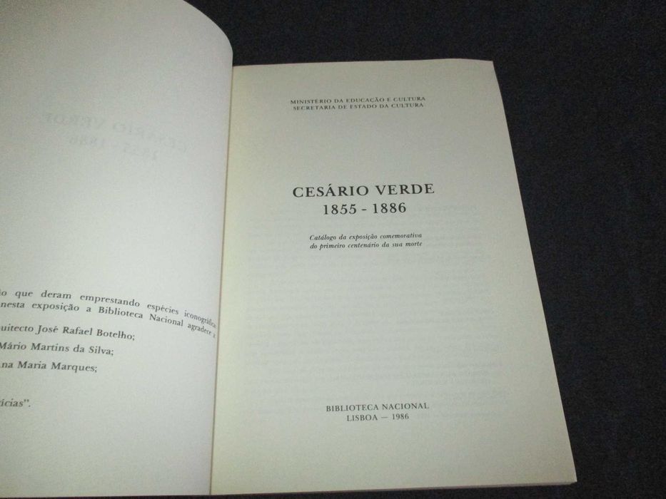 Livro Cesário Verde 1855 a 1886 Catalogo da Exposição