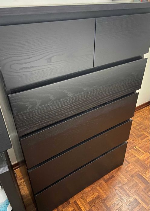 Cómoda preta MALM c/6 gavetas, 80x123 cm