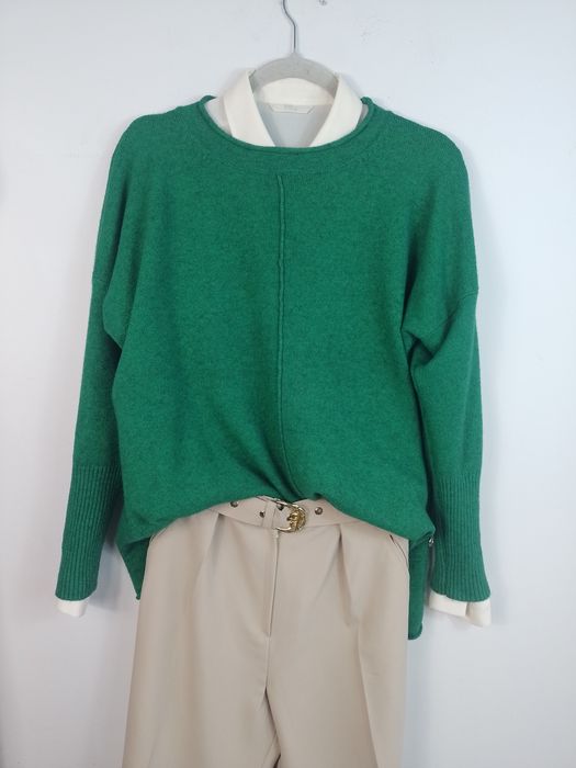 Zielony sweter  oversize miękki luźny wygodny 44 46