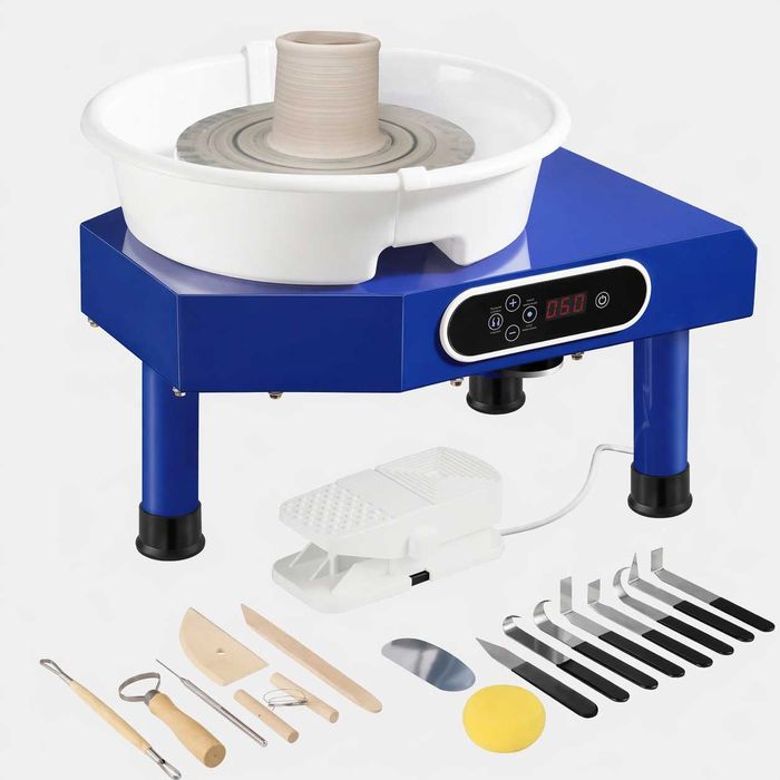 Roda de Oleiro Elétrica Nova com Pedal, LCD e Kit de Ferramentas