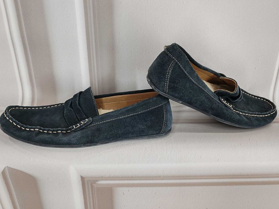 Skórzane granatowe buty loafersy unisex rozmiar 41